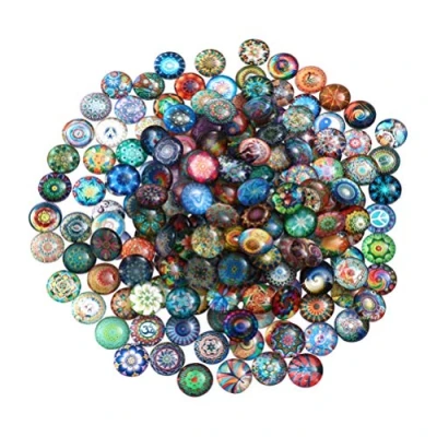 Image of Heallily 100pcs Glass Dome Cabochons Half Round Flat backs Mosaic Printed for DIY Jewelry Making Craft 10mm