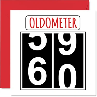 Image of Fun 60th Birthday Cards for Men Woman Oldometer Happy Card Dad Mum Grandad Nanny Grandma Gran Uncle Auntie Cousin, 145mm x Greeting Cards,