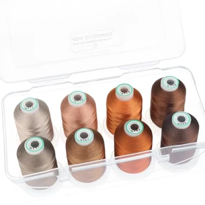 Image of New brothread 15 Options 8 Snap Spools of 1000m Each Polyester Machine Embroidery Thread with Clear Plastic Storage Box for &amp; Quilting Different Brown