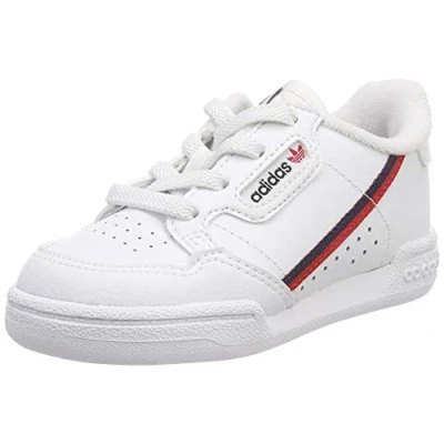 Image of adidas Unisex Baby Continental 80 Trainers, White Ftwr Scarlet Collegiate Navy, 8 UK Child