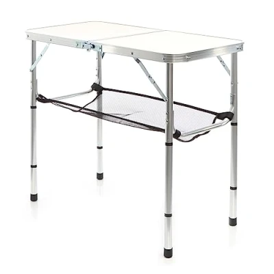 Image of Toboli Aluminium Camping Table White 80x40cm Adjustable in Height to 70/56/44/33cm Folding