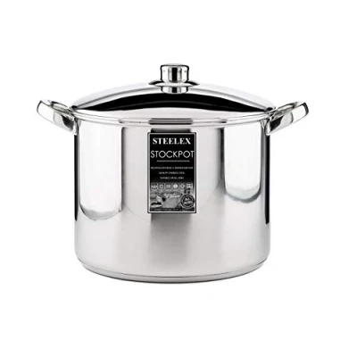 Image of Stainless Steel Induction Stock Pot with Lid Large Deep Casserole Cooking Stockpot Mirror Polished Finish Soup Stew Home Brew (30cm 15.2 Litre)
