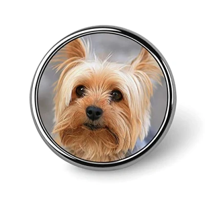 Image of Cutest Yorkies Lapel Pin Round Badge Metal Brooch Art Decoration Jewelry Gift