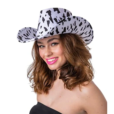 Image of Wicked Costumes Adult Texan Cowboy Hat Fancy Dress Party Accessory (Cow Print)