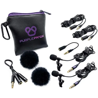 Image of Purple Panda Dual Interview Lavalier Lapel Microphone Kit (2 Pack) for Podcast Professional Omnidirectional Clip On Lav Mic Compatible with iPhone, Android, DSLR Camera, Samsung, Zoom, Tascam