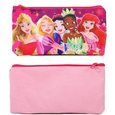 Image of TDL Princess Synthetic Pink Pencil Case for School with Disney Princesses