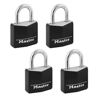 Image of Master Lock 131Q Covered Aluminum Keyed Alike Padlocks, Black, 4 Count (Pack of 1)