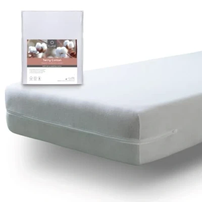Image of Tural Mattress Encasement (Pack of 2) 90x190/200 cm) Single Size 100% Terry Towelling Cotton Elastic Bed Cover White