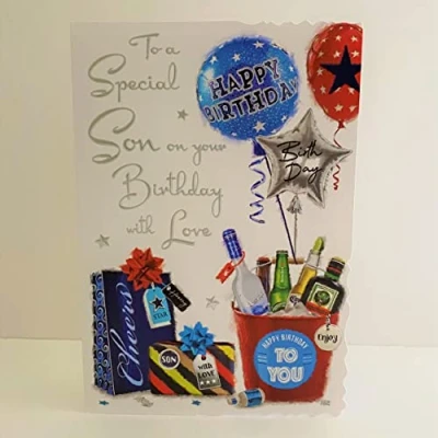 Image of Jonny Javelin Special Son Birthday With Love Card Balloons Presents Beer Bottles