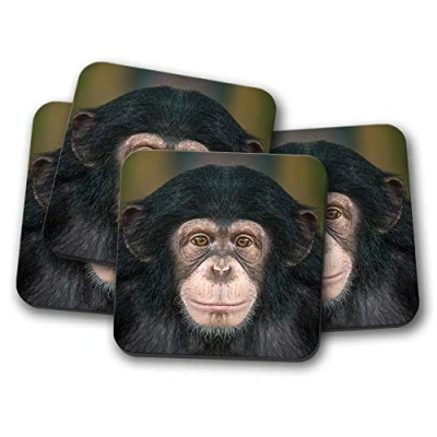 Image of 4 Set Cheeky Chimpanzee Coaster Ape Monkey Dad Brother Son Boys #14240