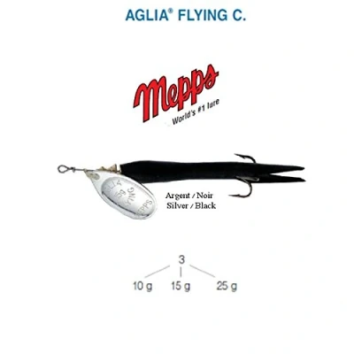 Image of B Creative Mepps Aglia Spinners/Lures Sea Trout Pike Perch Salmon Bass Fishing Tackle (FLYING C SILVER/BLACK / 25g)
