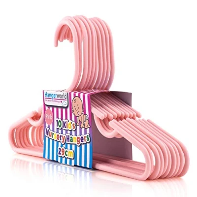 Image of HANGERWORLD 40 Pink Plastic 29cm Childrens Coat Clothes Garment Trouser Skirt Bar Baby Toddler Hangers.