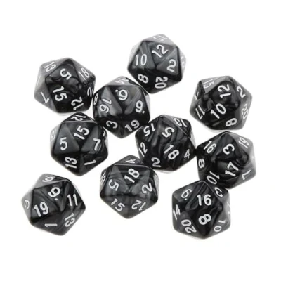 Image of Dzxin DND Game D20 Dice Set, 10PCS Polyhedral 20mm Acrylic 20 Sided for RPG MTG Table Games (Black)