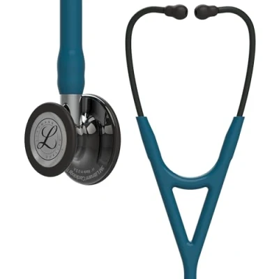 Image of 3M Littmann Cardiology IV Diagnostic Stethoscope, High Polish Smoke Finish Chestpiece, Caribbean Blue Tube, Mirror Stem and Headset, 27 inch, 6234