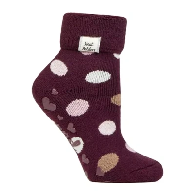 Image of HEAT HOLDERS Ladies Cosy Socks with Turn Over Cuff Warm Fluffy Lounge for Winter (4 8, Cabernet Dots)