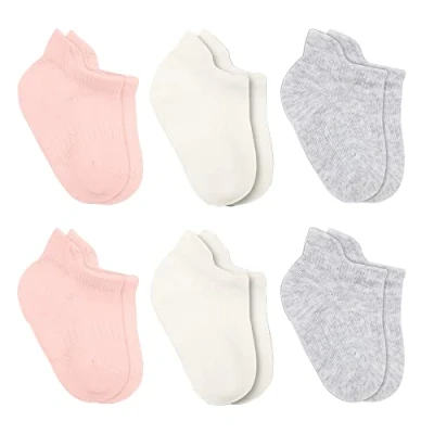 Image of bistyle Baby Grip Ankle Socks 6 Pairs Newborn Infant Toddlers Seamless Cotton Kids Boys Girls (UK, Age, 0 Months, Pink)