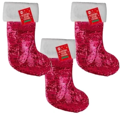 Image of AKEDE Christmas Stocking Stockings Red Large &amp; White Reversible Sequin Set Of 3