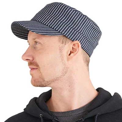 Image of Mens Cotton Military Cadet Cap Womens Flat Top Hat Winter Large Head Hickory