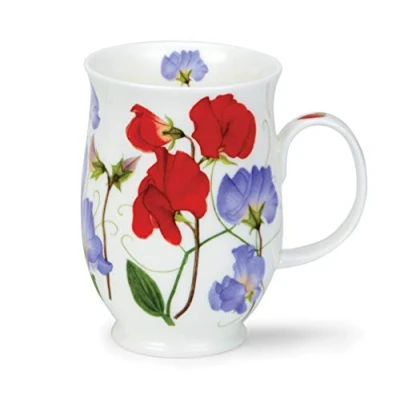 Image of Dunoon Fine Bone China Suffolk Shape Sweet Peas Mug Made in England (Red)