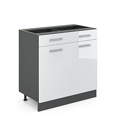 Image of Vicco Kitchen base cabinet Raul, White High Gloss/Anthracite, 80 cm without worktop