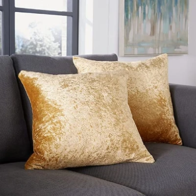 Image of Crushed Velvet Cushion Covers Luxury Plush Plain Soft Cushions Cover and Filler (Gold, (45cm x 45cm) 1PC))