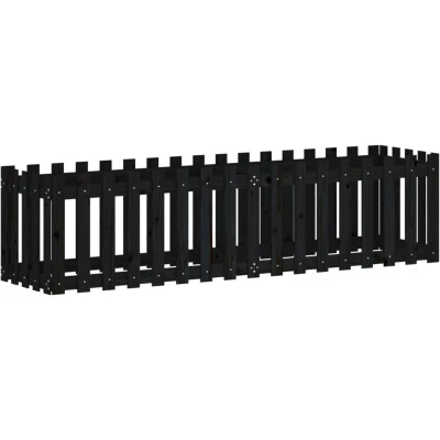 Image of vidaXL Garden Raised Bed with Fence Design Black 200x50x50 cm Solid Wood Pine
