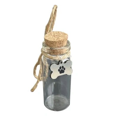 Image of Pet Fur and Hair Keepsake Bottle, Memorial Preserve Precious Memories, Glass Bottle with Dog Paw Pendant Remembrance for Dogs, Cats, Horses, Small Mammals