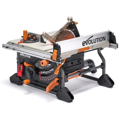 Image of Evolution Power Tools R255TBL Table Saw (Next Gen Rage 5 S) Portable Multi Material Cutting Blade Included Cuts Wood Metal Plastic, 45˚ Bevel, +/ 60˚ Mitre Angle, 85mm Cut Depth, 1650w Motor, 240v