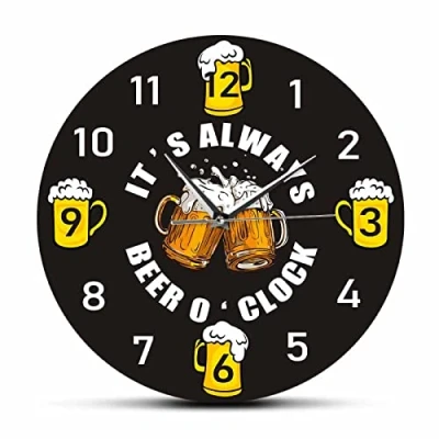 Image of 12 Inch Decorative Wall Clock Beer O&#039;Clock Tavern Modern Design Bar Pub Sign Decor Lovers Brew Drinker Man Cave Artwork Watch For Home