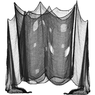 Image of SHATCHI 76cm x 200cm Halloween Creepy Cloth Bulk Buy Black Curtains Door Window Gate Tree Decoration Spooky Scary Net Fancy Dress Party Table Cover, 50pcs