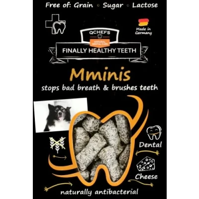 Image of QCHEFS Mminis: Dental care snack for small dogs with bad breath &amp; treats to remove plaque tartar removal natural antibacterial teeth cleaning
