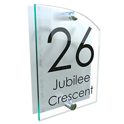 Image of MODERN HOUSE SIGN PLAQUE DOOR NUMBER STREET GLASS EFFECT ACRYLIC ALUMINIUM NAME VALA5 27B S C