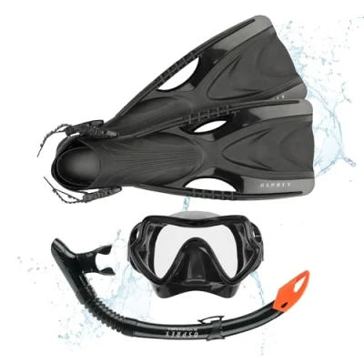 Image of Osprey Adults Snorkel Set with Flippers, 3 Piece Diving Mask and Fins for Men Women, Multiple Colours