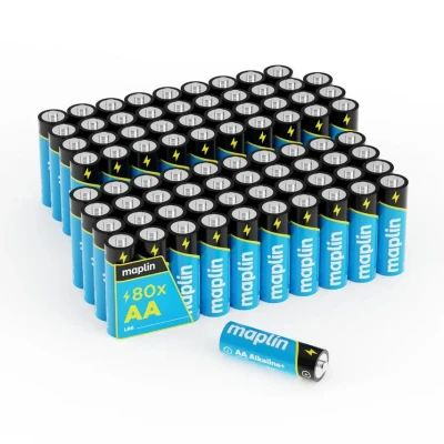 Image of Maplin 80x AA LR6 1.5V Alkaline Batteries 10 Year Shelf Life High Performance