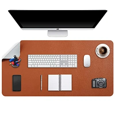 Image of DOBAOJIA Desk Pad XX Large, Mat, Blotter, Laptop Pad, Extended Mouse XXL, Writing for Office/Home, Dual Side Use PU Leather Waterproof 35.4&quot; X 16.9&quot;(Brown/Grey)