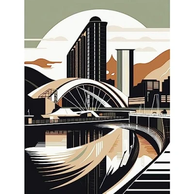 Image of Artery8 Clyde Arc Bridge Abstract Cityscape Illustration Large Wall Art Poster Print Thick Paper 18X24 Inch