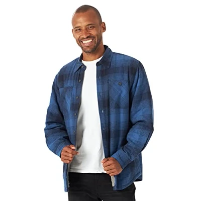 Image of Wrangler Authentics Men&#039;s Long Sleeve Sherpa Lined Flannel Shirt Jacket, Admiral Blue, XL