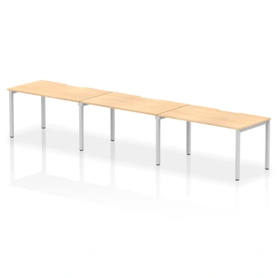 Image of Evolve Single Silver Frame Bench Desk 1400 Maple (3 Pod) BE414
