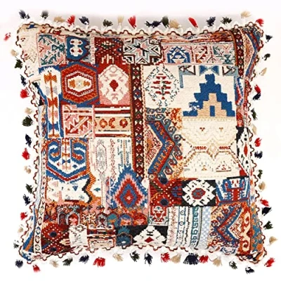 Image of Yeiotsy Decorative Boho Cushion Cover with Tassel Colorful Bohemian Tufted Pillow case for Sofa Bed Home Decor (18 X 18 Inches, Beige)