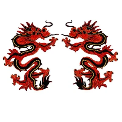Image of Zhiheng 1 Pair Red Chinese Dragon Totem Embroidered Appliques Couple Iron on Patches for Jeans Jackets Backpacks