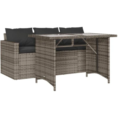 Image of vidaXL 2 Piece Garden Dining Set with Cushions Grey Poly Rattan