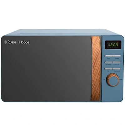 Image of Russell Hobbs RHMD714BL 17 L 700 W Scandi Blue Digital Microwave with 5 Power Levels, Wood Effect Handle &amp; Dials, Clock Timer, Automatic Defrost, Easy Clean, 8 Auto Cook Menus [Energy Class D]