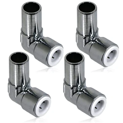 Image of SPARES2GO 15mm x 10mm Pushfit Radiator Valve Chrome Reducing Elbow Stem Compression (Pack of 4)