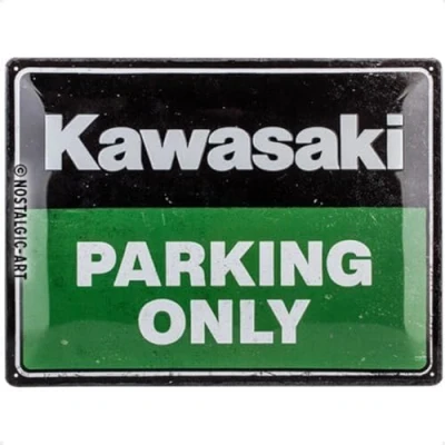 Image of Nostalgic Art Retro Tin Sign 30 x 40 cm Kawasaki Parking Only Green Gift Idea for Bikers Metal Vintage Design