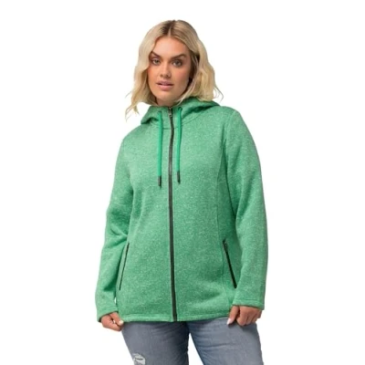 Image of Ulla Popken Women&#039;s Strickfleece Jacke, Kapuze, Reißverschlusstaschen Sweat Jackets, Green, 46 48