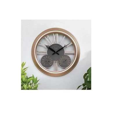 Image of Smart Garden Products 5160099 Outside In Exeter Wall Clock &amp; Thermometer 15&quot;, Rose Gold