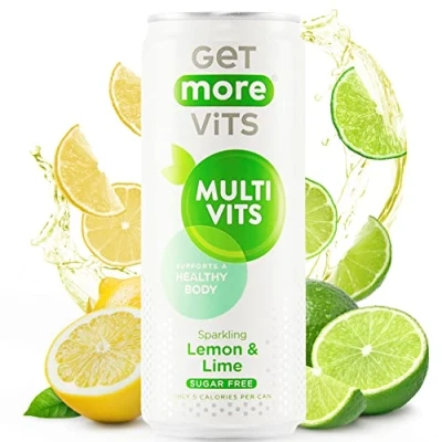 Image of Get More Vits Multi Sparkling Lemon &amp; Lime Spring Water (12 x 330ml), Sugar Free, Low Calorie, Natural Flavours, Supports a Healthy Body, Vitamin C, B1, B3, B5, B6, B7, B12 D, Vegetarian