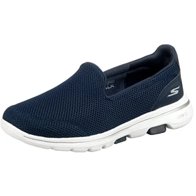 Image of Skechers Women&#039;s GO Walk 5 Slip On Trainers, Navy Textile White, 4 UK
