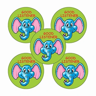 Image of 350 Good Listener Elephant Childrens Pupils School Praise Teachers Reward Motivational Stickers 25mm Primary Teaching Services