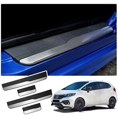 Image of 4pcs Car Door Sill Protector,For Jazz 2015 2016 2017 2018 2019 Scuff Guard Cover Pedal,Stainless Steel Sticker Trim Non Slip Anti Scratch Accessories